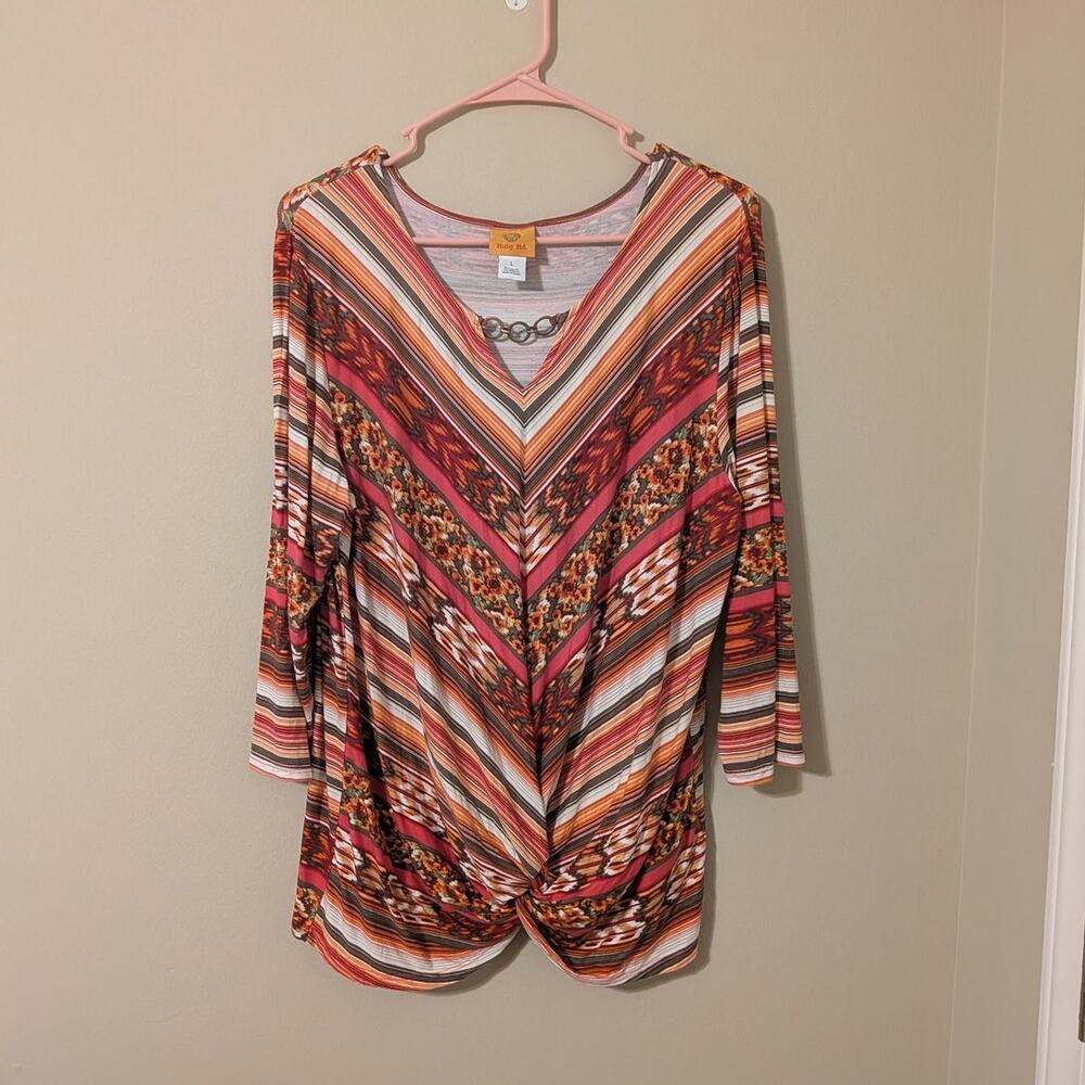 Rudy Rd. Multicolor Geometrical Blouse WIth Scrunch Tie